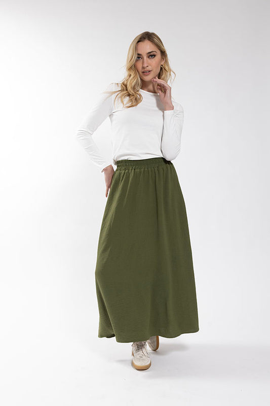 Latitude Olive Gauze Circle Skirt LA320O