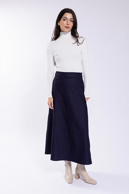 Latitude Denim Stretch Chambray A line Skirt LA339D