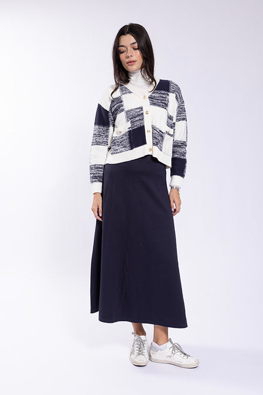 Latitude Ivory/navy Brushed Checkered Cardigan LA364