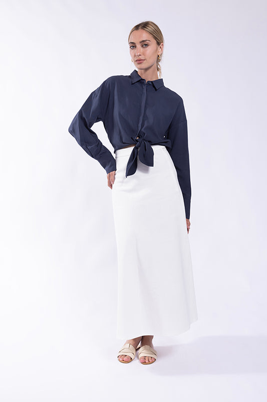 Latitude Navy Tie Front Blouse LA456N