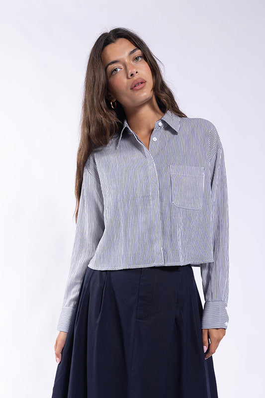 Latitude Navy/White Striped Cropped Blouse LA495C
