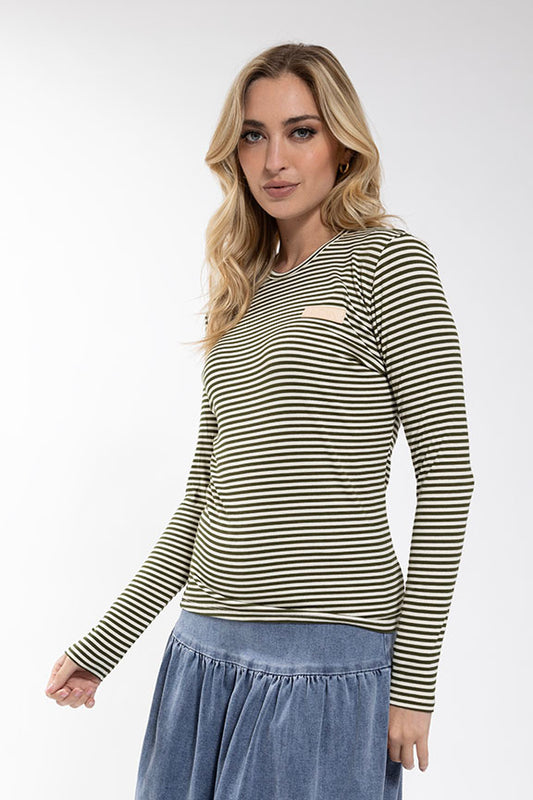 Monn Olive Striped Tee M482O