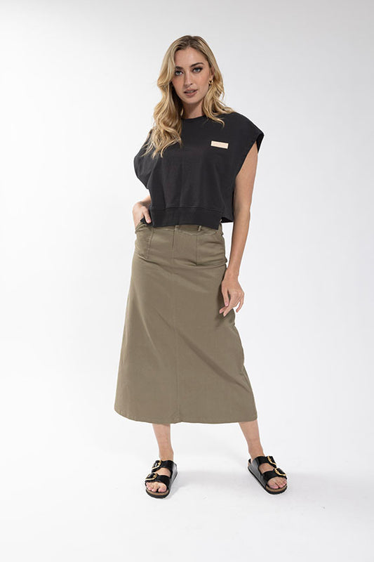 Monn Khaki Twill A Line Skirt M532K