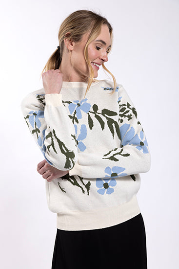 Maple Cliff Ivory Floral Crewneck Sweater MC5604