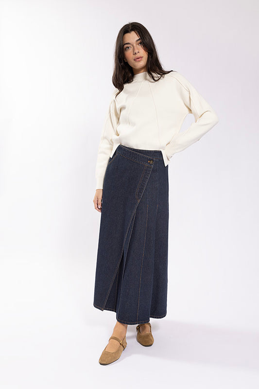Maple Cliff Denim Mock Wrap Skirt MC5787