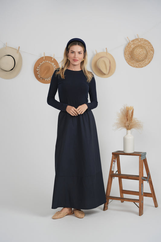 EUX Navy Paperbag Maxi Skirt SB6CM2088SL