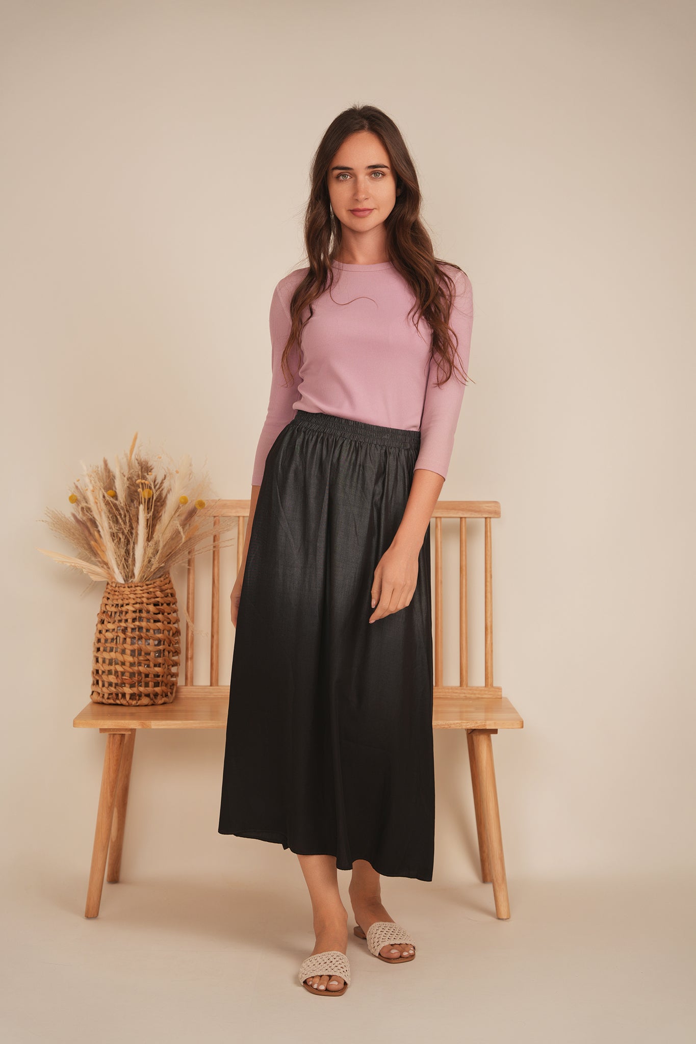 Midi Blk Denim Wash Ombre Midi Skirt SB5CM1252SM