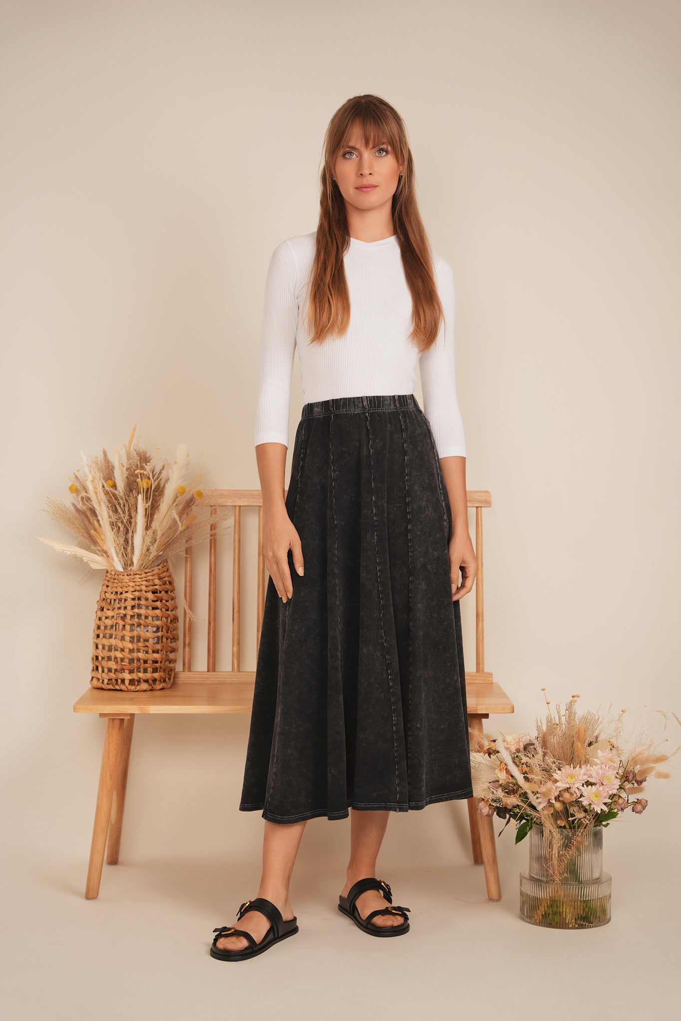 Spades Black Wash Panel Midi Skirt SB4CM8387SMW