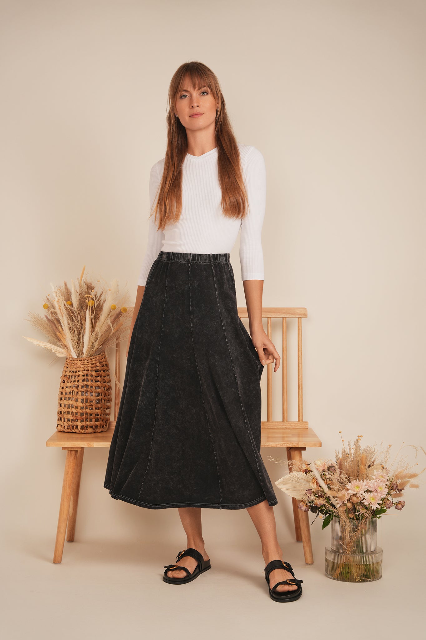 Spades Black Wash Panel Midi Skirt SB4CM8387SMW