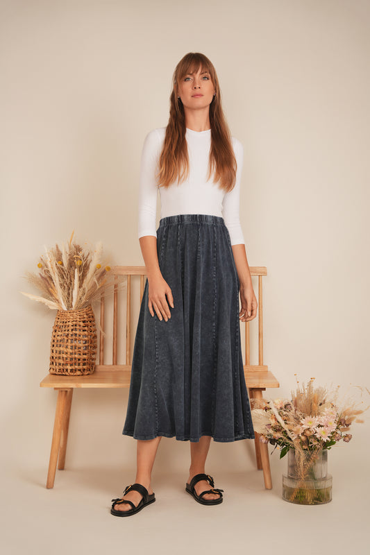 Spades Dark Denim Wash Panel Midi Skirt SB4CM8387SMW