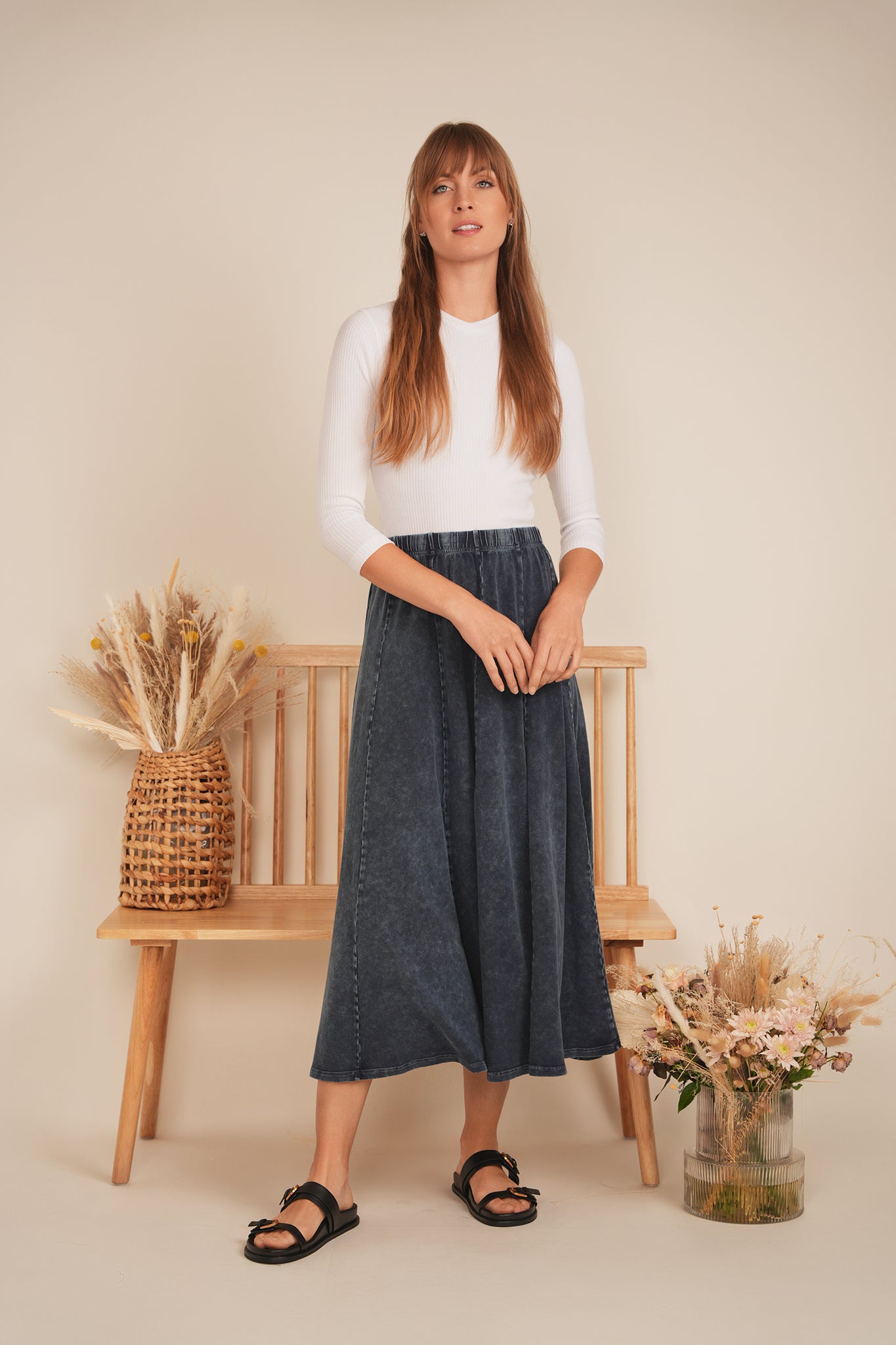 Spades Dark Denim Wash Panel Midi Skirt SB4CM8387SMW