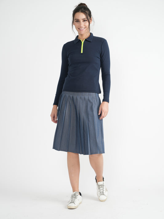 EUX Dark Denim Pleated Short Skirt SB4CM8820SH