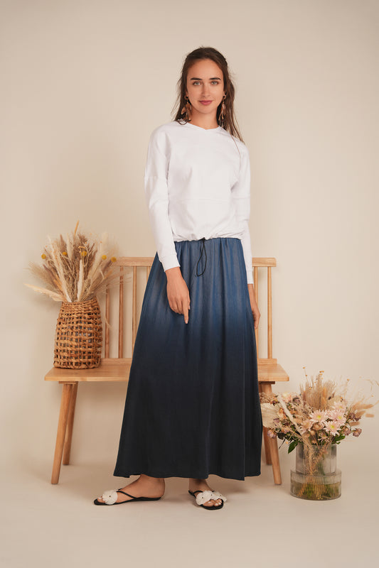 Midi Dark Denim Wash Ombre Midi Skirt SB5CM1252SM