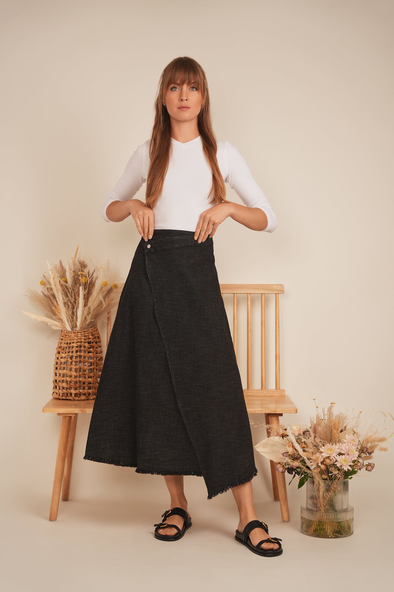 Faves Black Midi Wrap Skirt SB4CM8898SMW