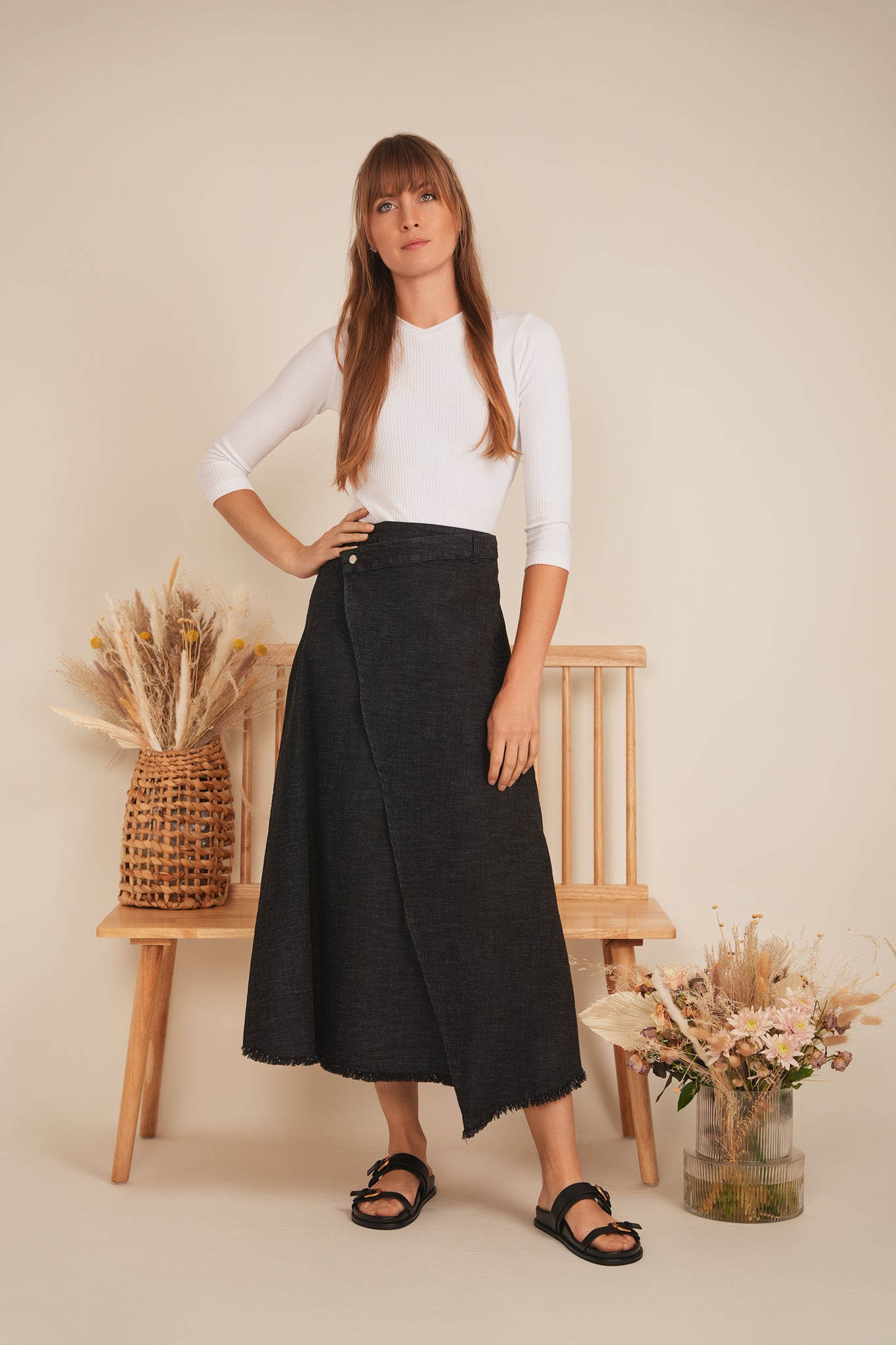 Faves Black Midi Wrap Skirt SB4CM8898SMW