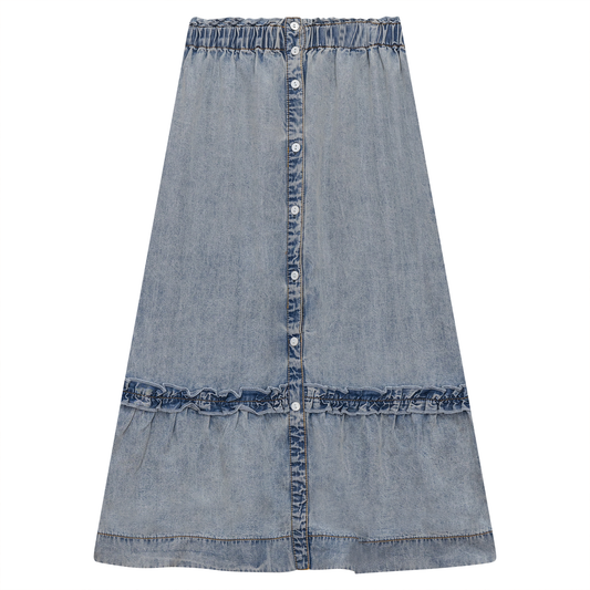 FYI Denim Wash Ruffle Long Skirt SB4CP5028L