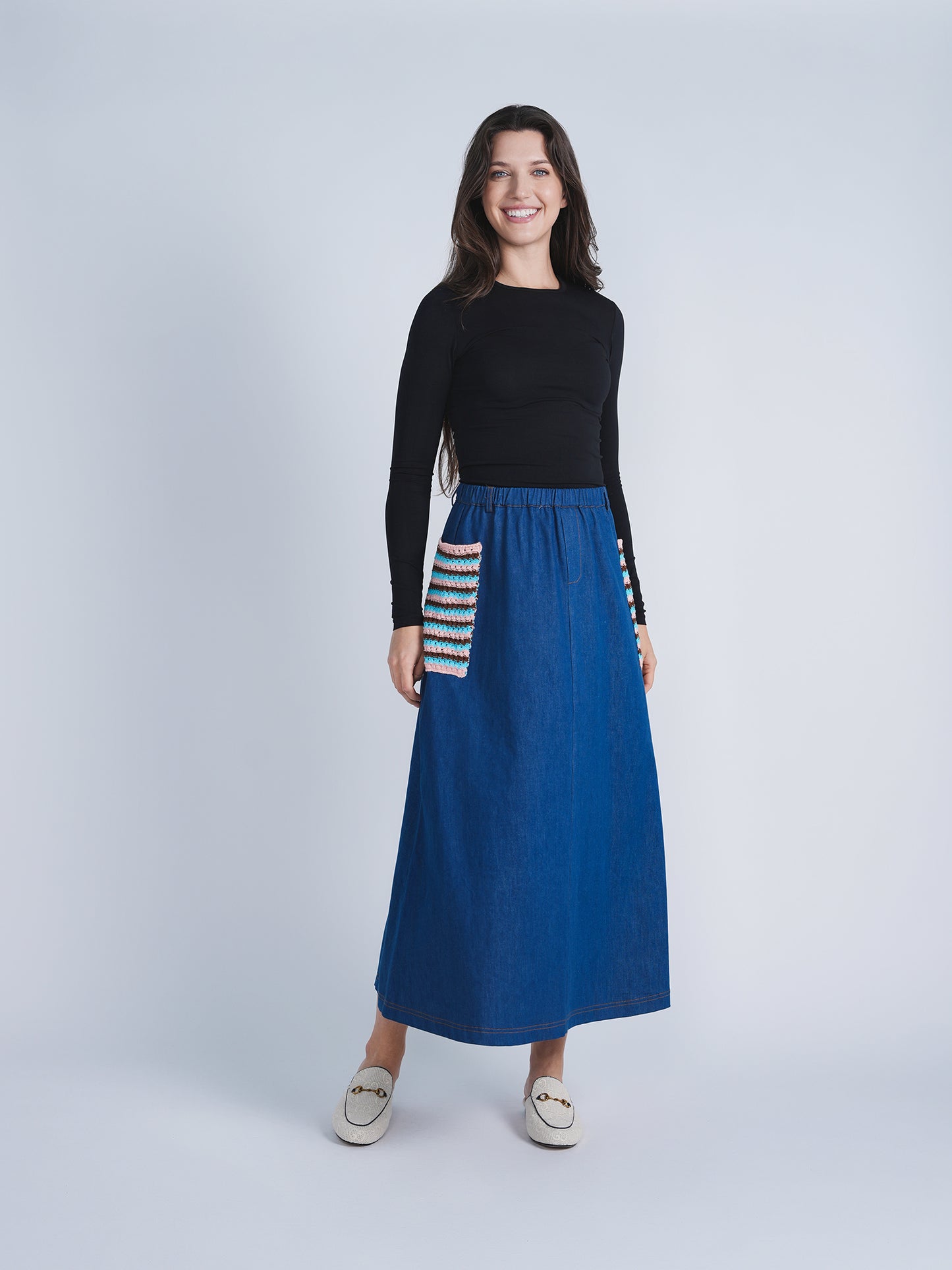 Unclear Denim Midi with Knit Pockets SB4CYT2373S