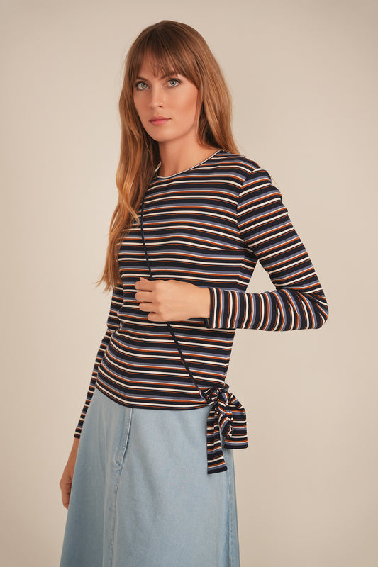 BuHu Dark Denim/Blue Striped Wrap Tee SB5CM1397T