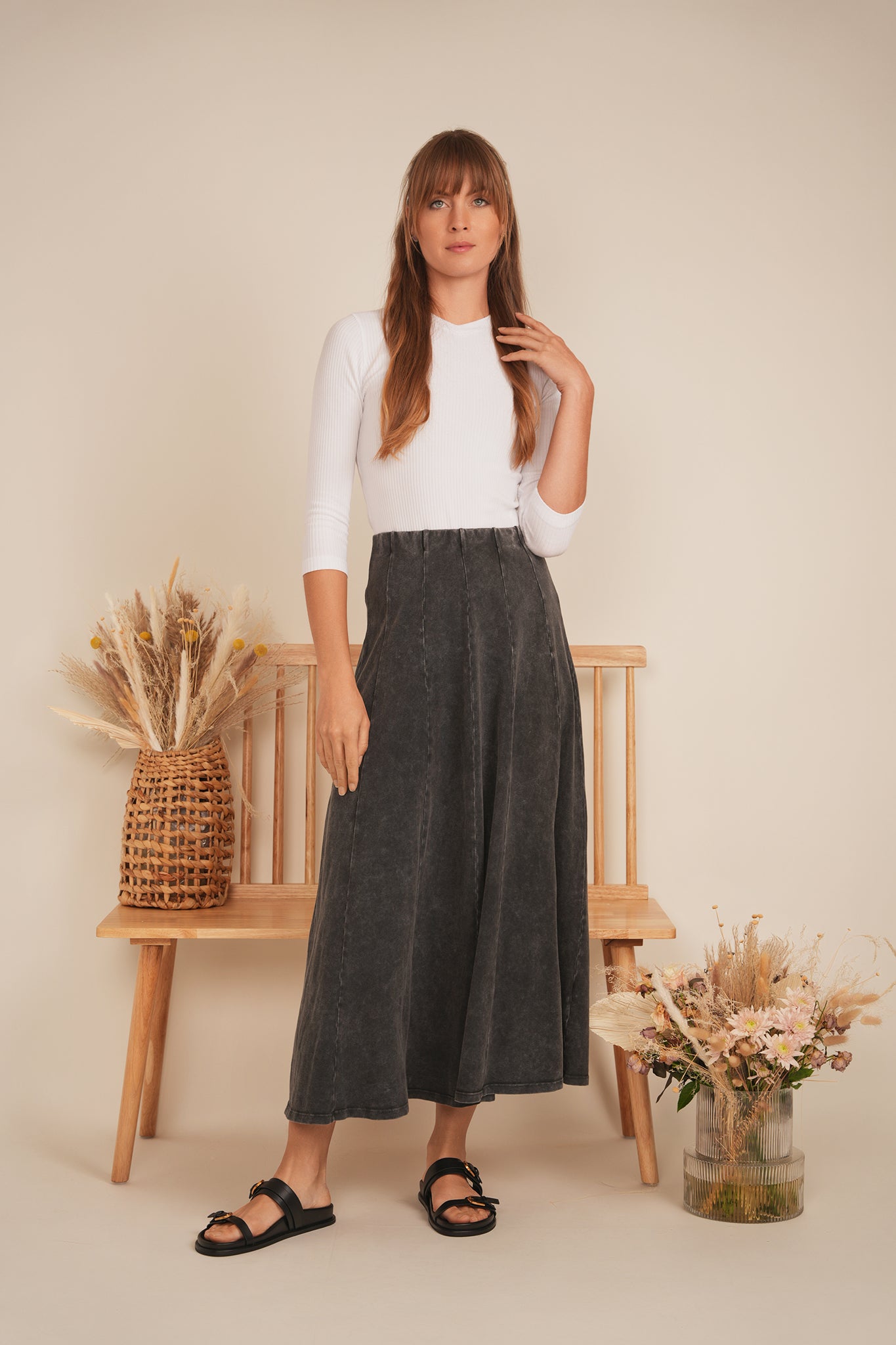 Spades Blk Wash Panel Midi Skirt SB5CM8387SMW