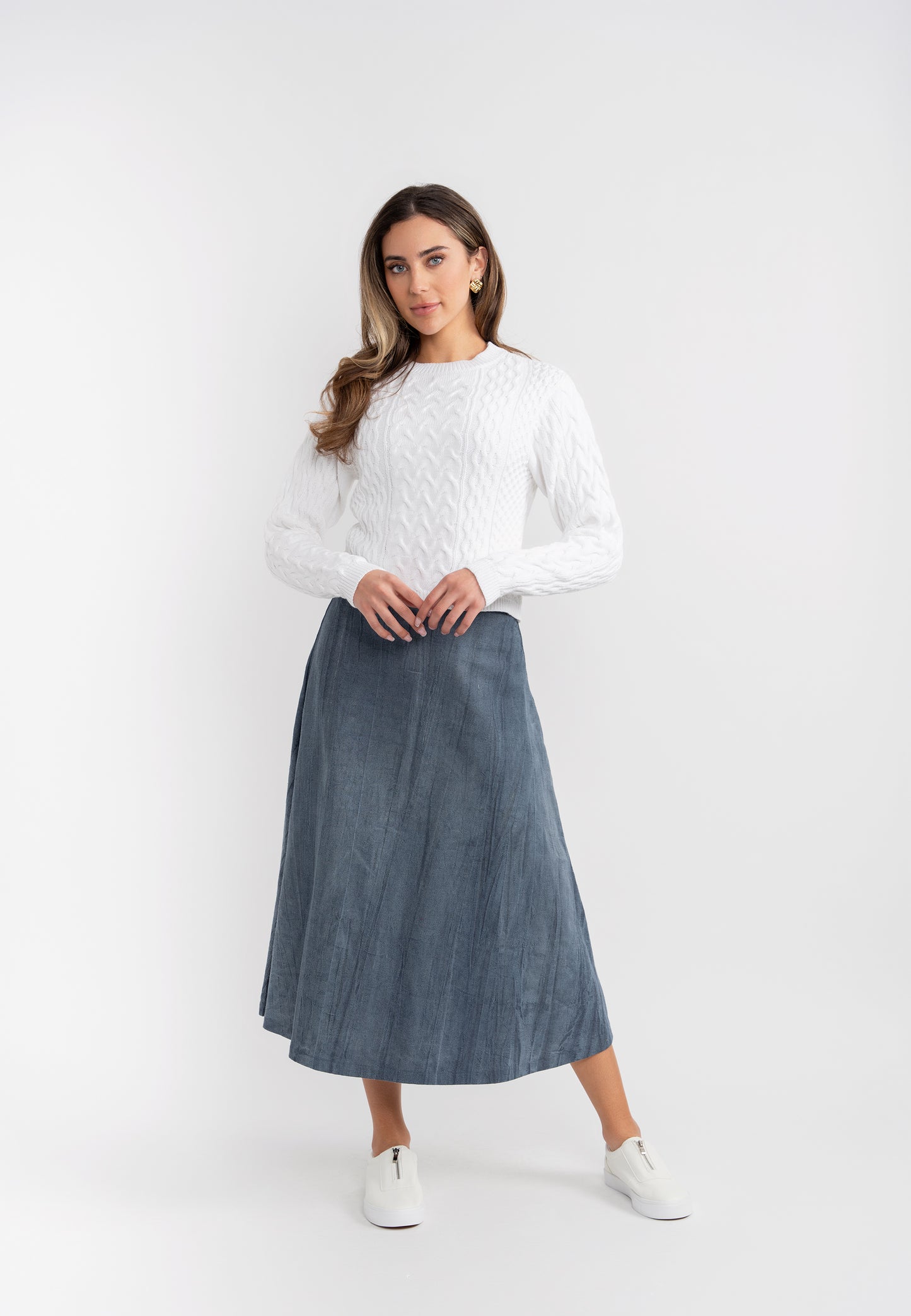 Ginger Denim Ruffle Midi Skirt SB5CPT7182