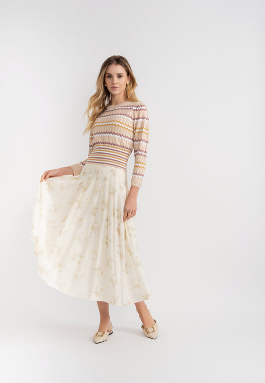 Aspect Off White Midi Pleated Skirt SB5CPT7184S