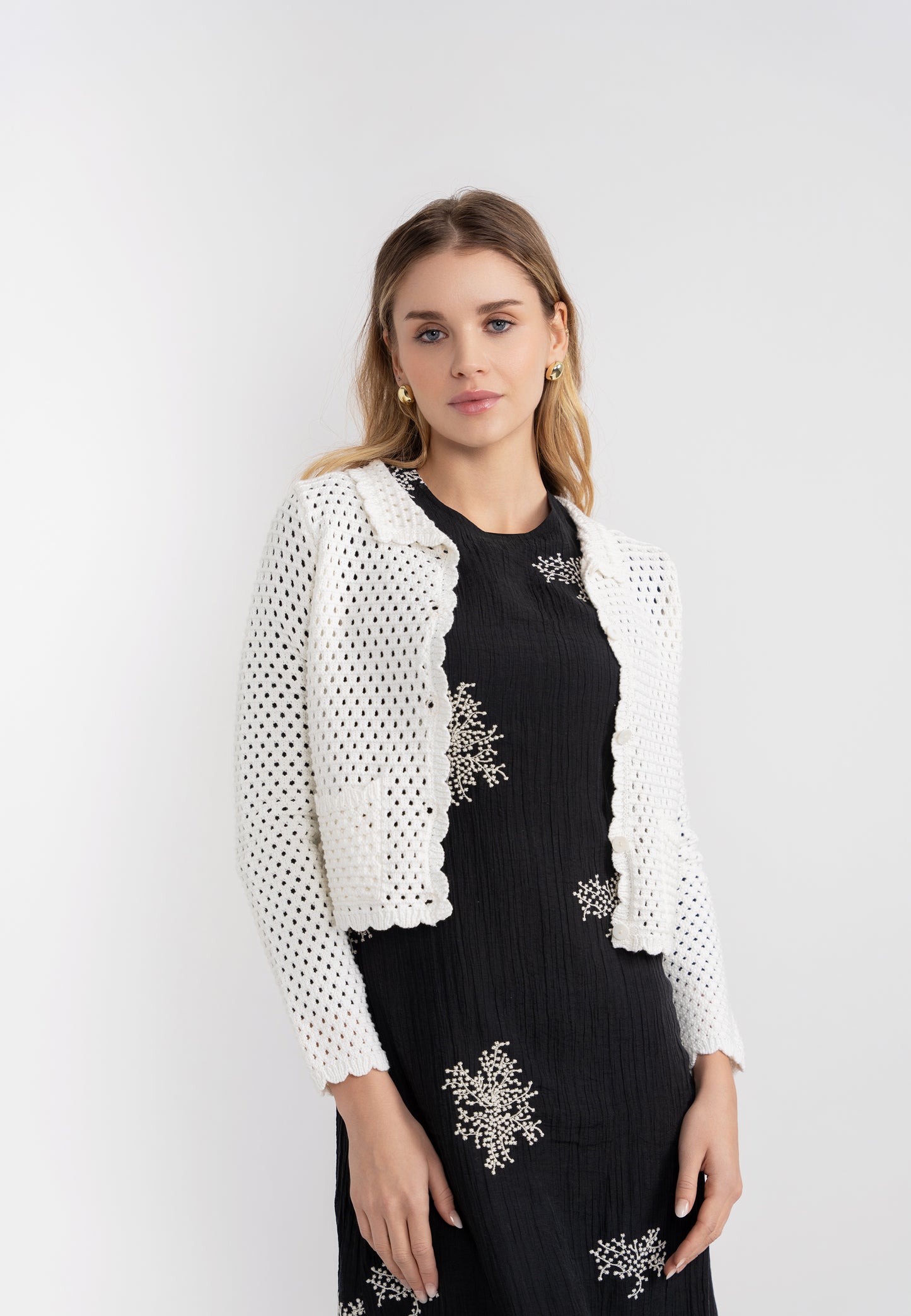 Aspect White Crochet Cardigan SB5CPT7178C