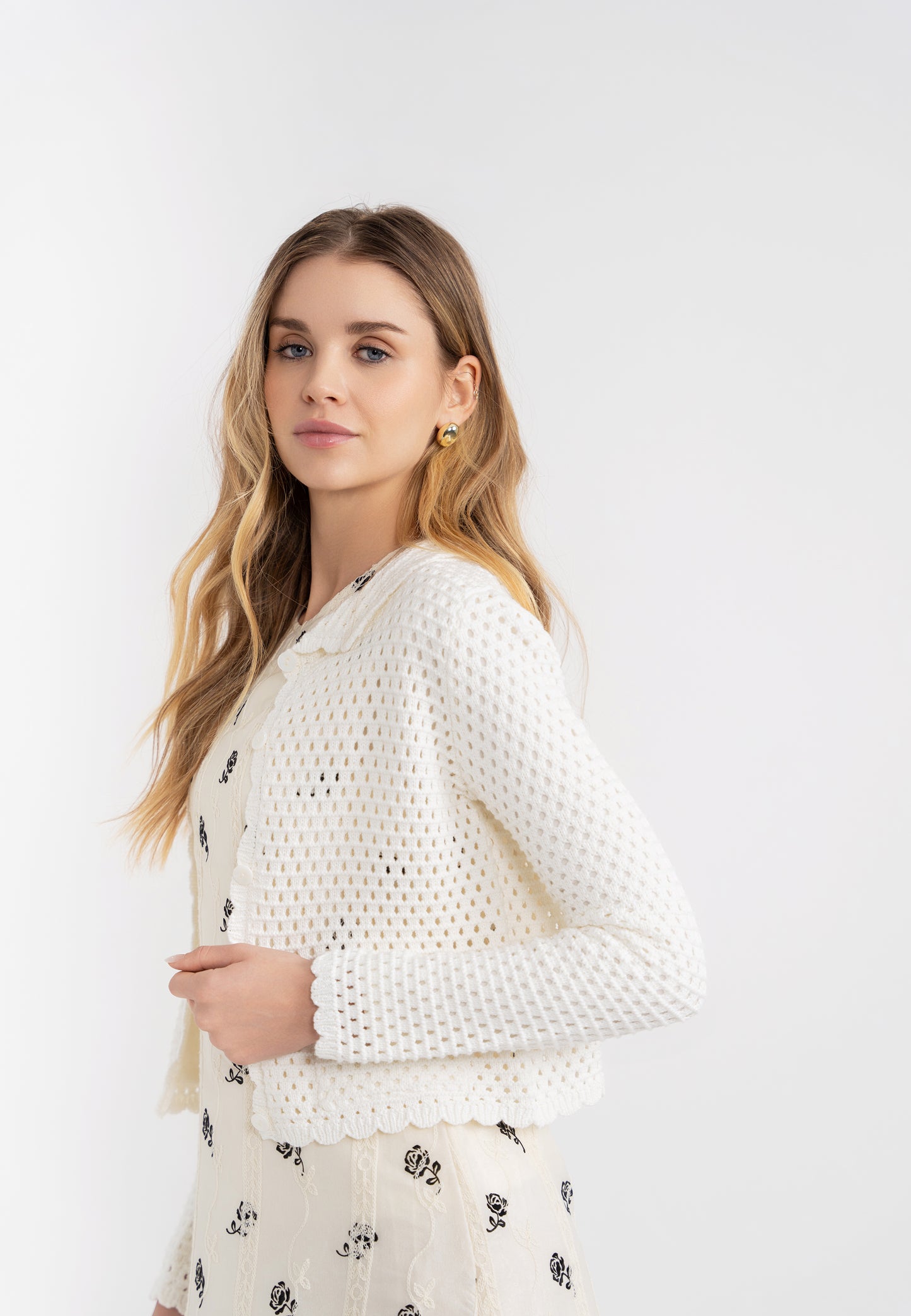 Aspect White Crochet Cardigan SB5CPT7178C