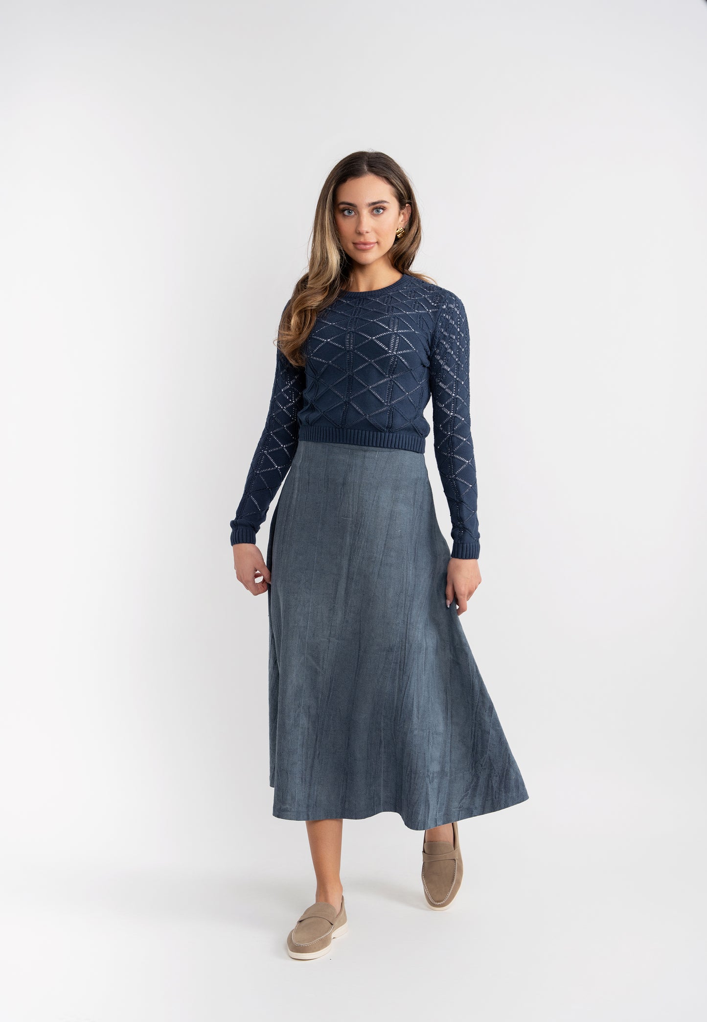 Ginger Denim Ruffle Midi Skirt SB5CPT7182