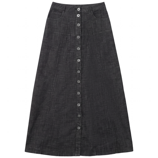 Faves Black Denim Button Maxi Skirt SB6CM1916SL