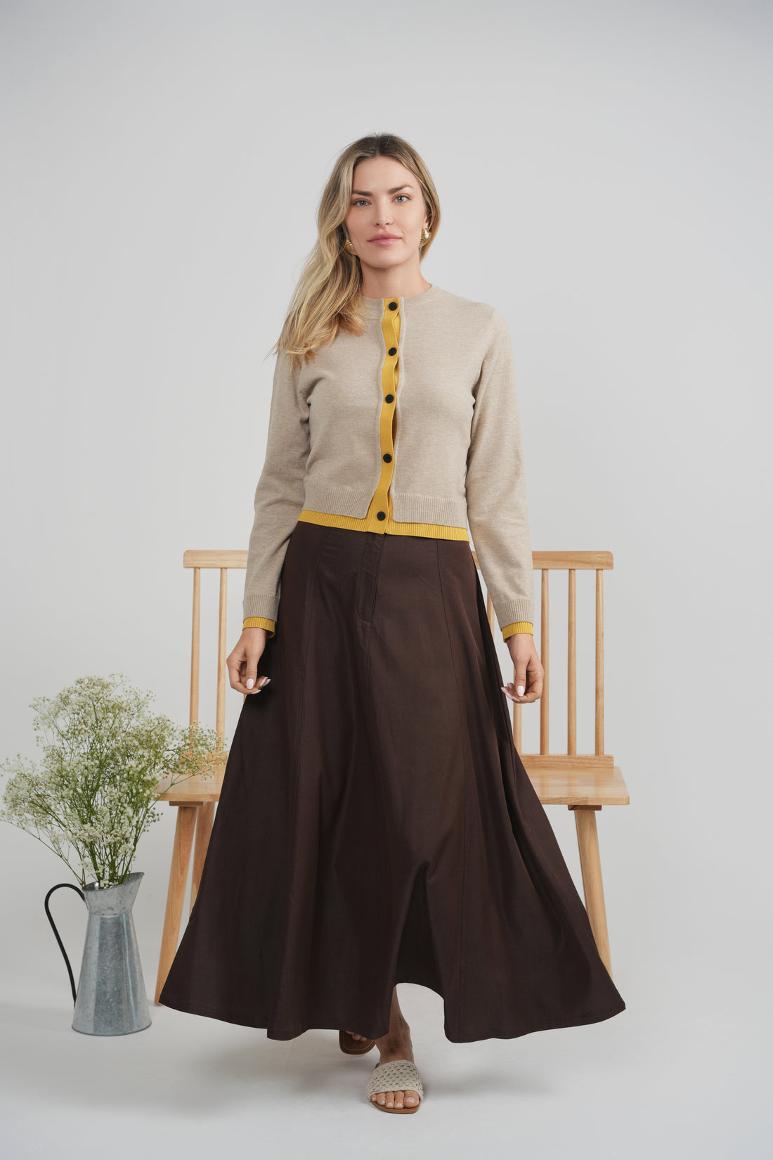 Qew Beige/Yellow Cropped Cardigan SB6CM2056TE