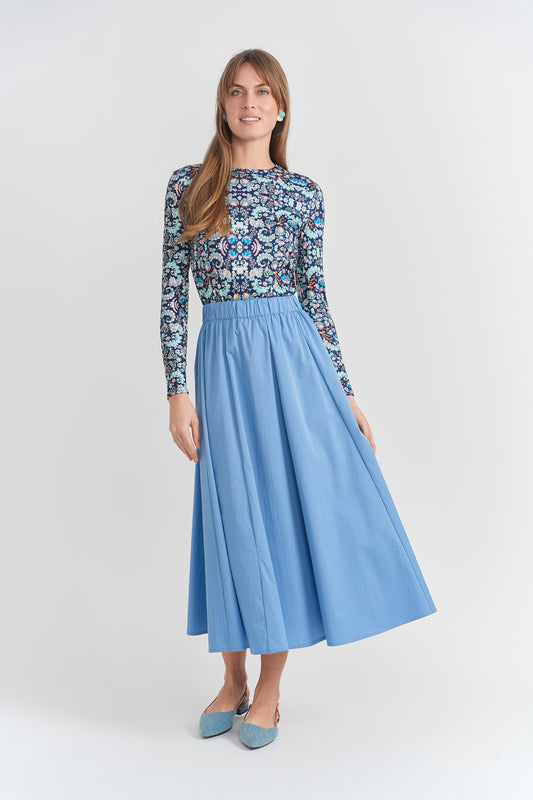 Aspect Denim Midi Paneled Flare Skirt SB6CPT7390S