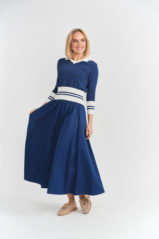 urban White/Navy Crop Top with Stripe SB6CPT7340