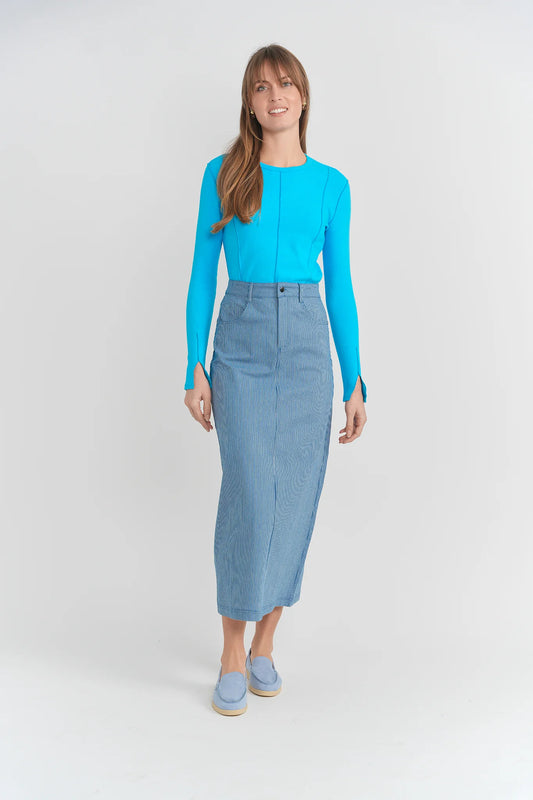 Urban Dark Denim Stripe Straight Skirt SB6CPT7409