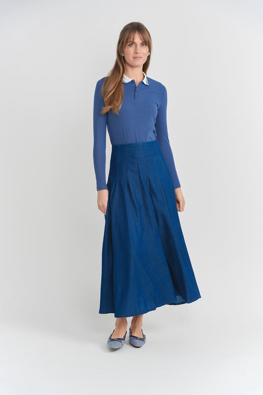 5 Stars Chambray Polo Top with Striped Collar SB6CPT7386P