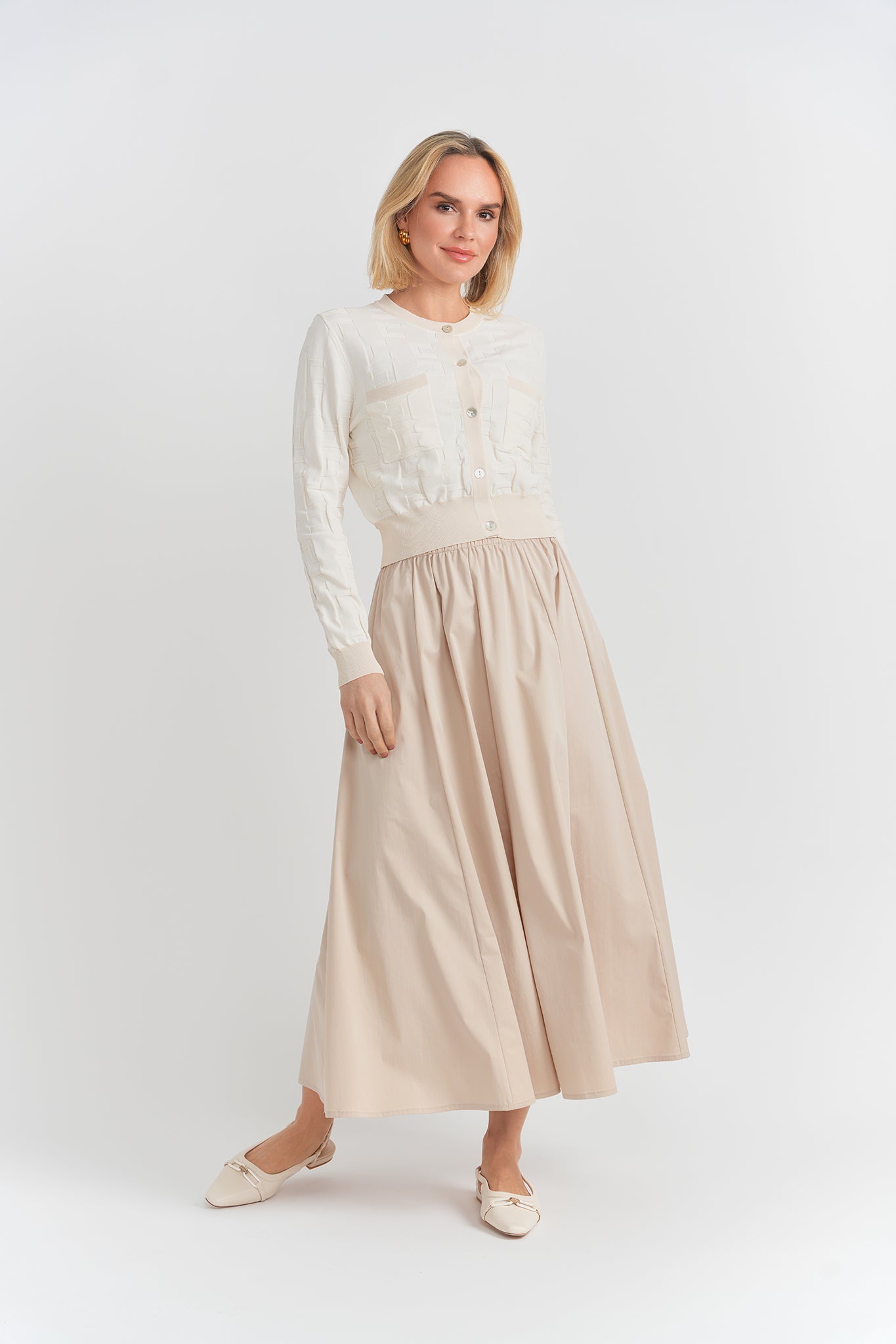 Aspect Sand Midi Paneled Flare Skirt SB6CPT7390S