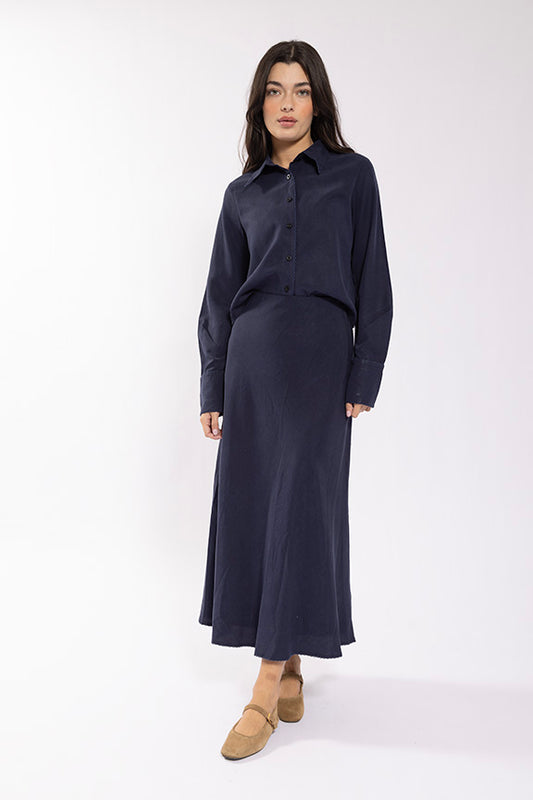 Static Navy Scalloped Edged Blouse ST1108