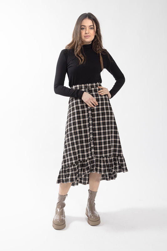 Static Black/Brown Plaid Button Down Skirt 925