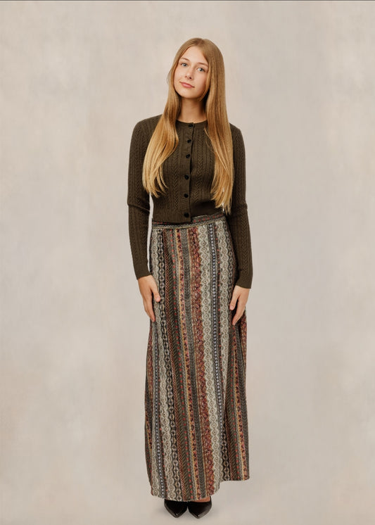 English Olive Cable Knit Ribbed Cardigan TW61246T-A