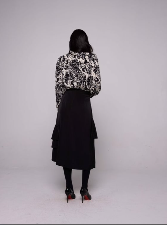 Edera by Ivee Black Satin Ruffle Skirt 23687