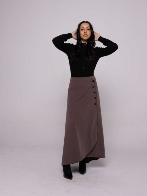 Edera By Ivee Coffee Straight Wrap Skirt 23699