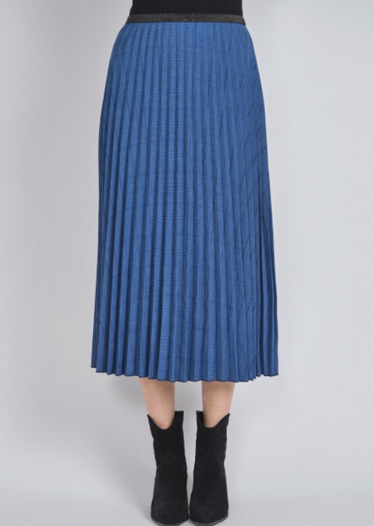 Yal Blue Plaid Pleated Skirt SK3664