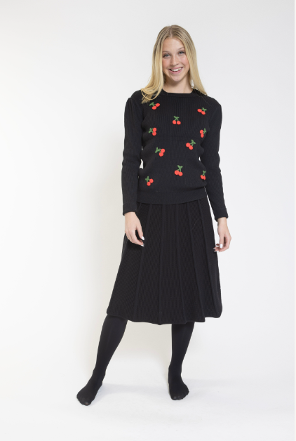 Luella Black Ribbed Cherry Sweater TW23296-A