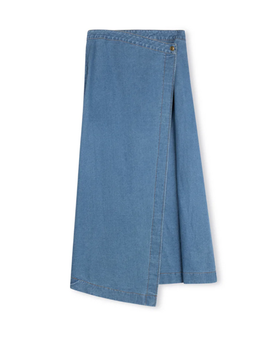 Slate Denim Flap Maxi Skirt W-12169