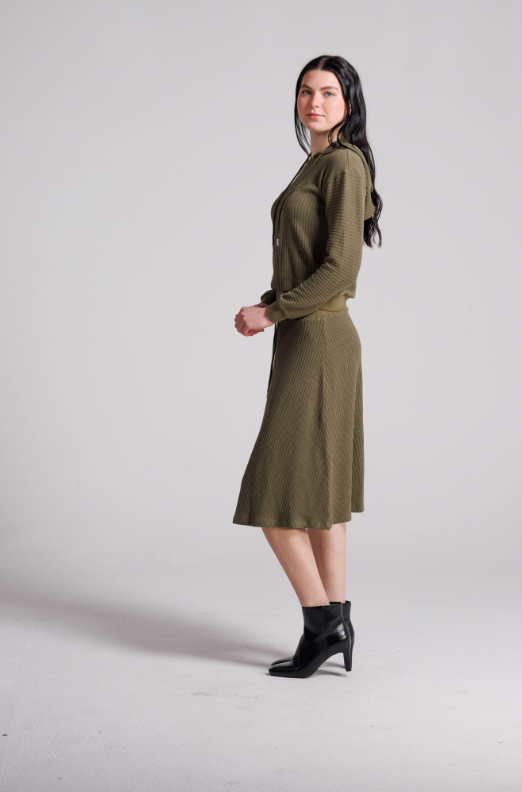 Ivee Olive Cable A Line Skirt 24622