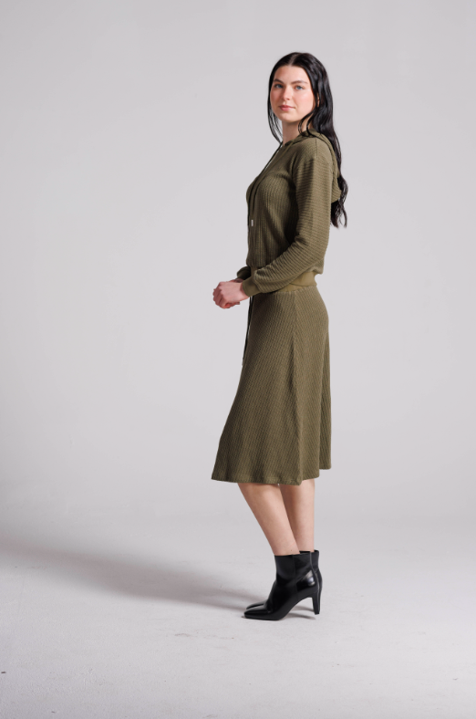 Ivee Olive Cable A Line Skirt 24622