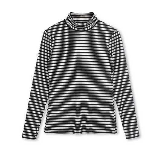 Limited Edition Blk/White Striped Jersey Mock Neck tshirt W-15304