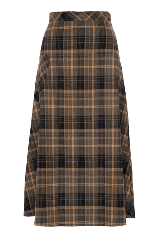 Faves Olive Plaid Corduroy Pocket Skirt WB5CM1667SM