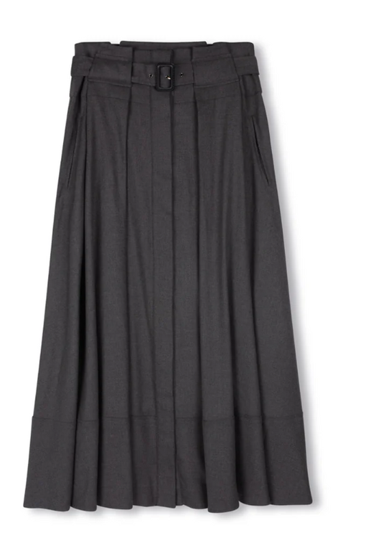 Beige Grey Wool Belted Skirt W-21377