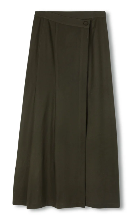 Beige Green Wool Side Pleated Skirt W-22532