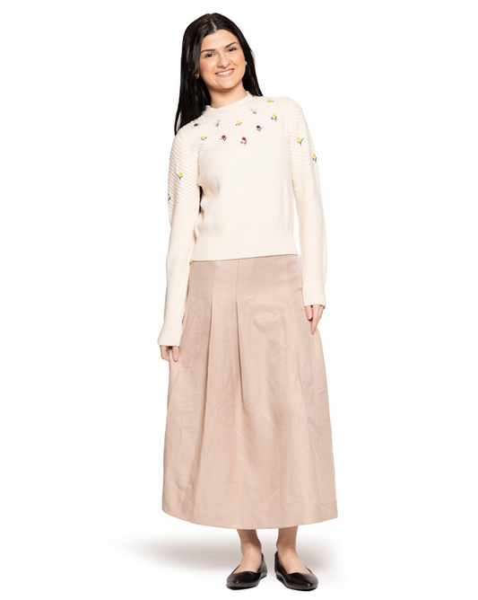 Lilac Off White Textured Embroidered Sweater 11619KMW